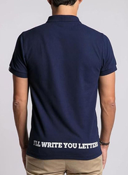 I'll Write You Letters Navy Logo Half Sleeve Polo T-shirt for Men, Large, Blue