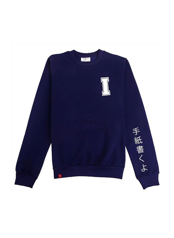 I'll Write You Letters Japanese Varsity Full Sleeve Sweatshirt for Men, Large, Blue