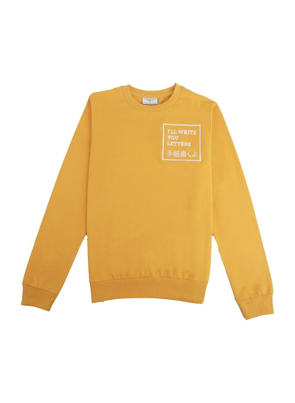 I'll Write You Letters Golden Color with Letters Square Formatted Sweatshirt for Men, Small, Gold