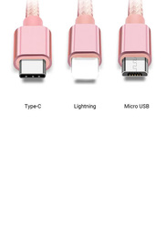 2-Meters 3-in-1 Multiple Types Charging Cable, Multiple Types to USB Type A for Smartphones/Tablets, Rose Gold