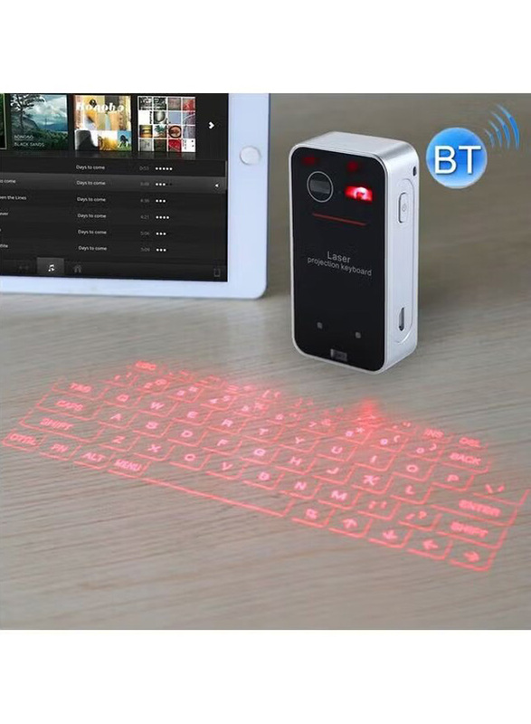 Portable Bluetooth Laser Projection Keyboard, Black/Silver