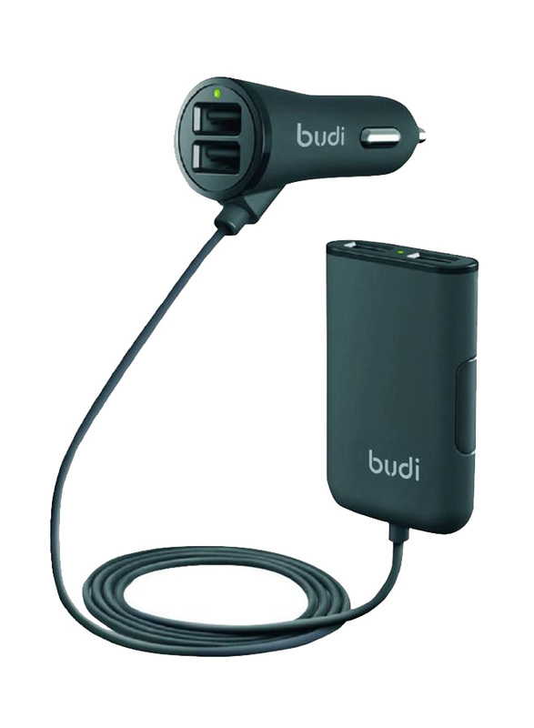 Budi 4-USB Port Car Charger, Black