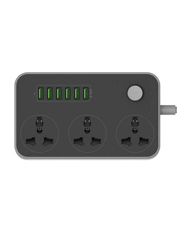 Amtco 6 Usb Ports Power Strip With 3 Ac Sockets, Black