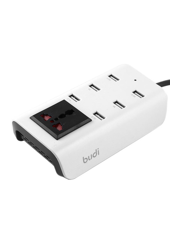 Budi 6-Port USB Mobile Phone Charger with 1 General Socket UK, White