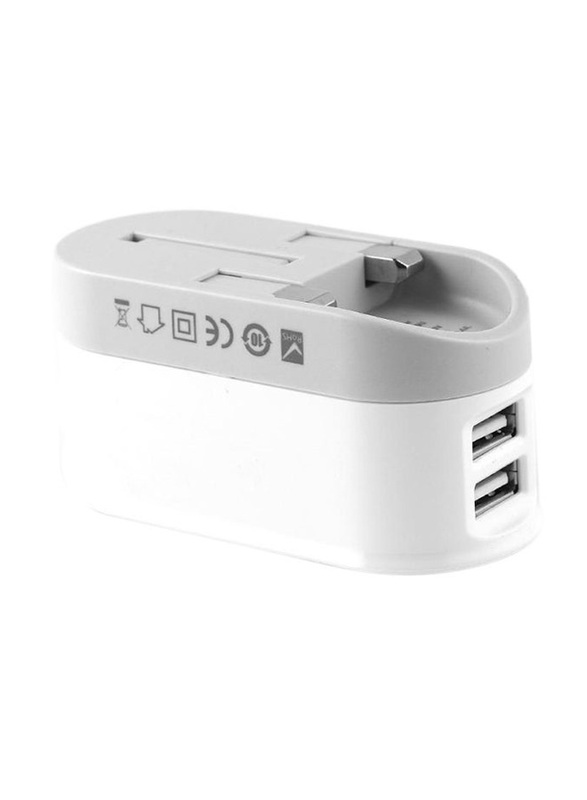 Budi 2-Port USB Mobile Phone Charger UK, White/Grey