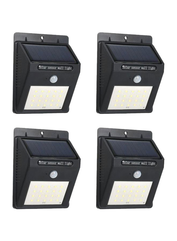 4-Piece Rechargeable Solar Powered Wall LED Lamp, Black
