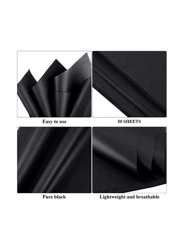 50-Pieces Premium Quality Gift Wrapping Tissue Paper, Black