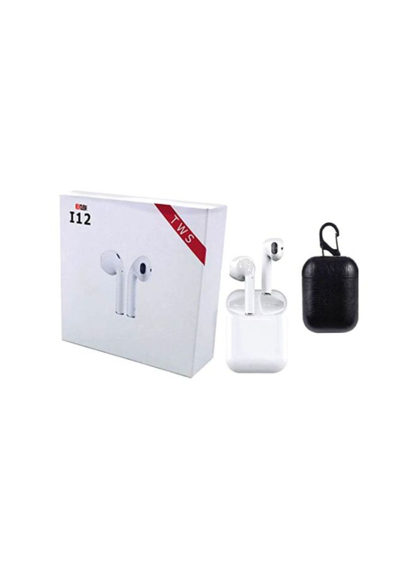 Tws I12 Bluetooth In-Ear Earbuds with Charging Case and Cover, White/Black