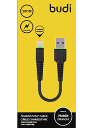 Budi 20cm Lightening Charging Cable for Mobile Phone, Black