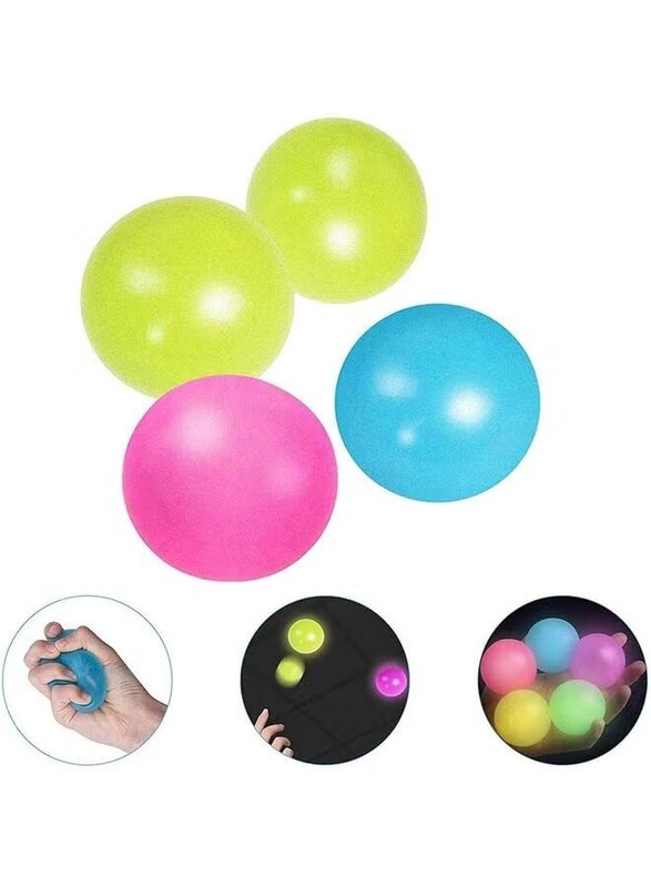 XiuWoo Glowing Stress Relief Rubber Sticky Balls, 4 Pieces, Ages 3+