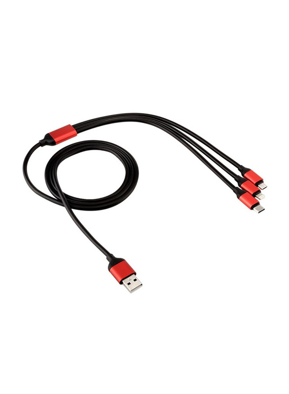 1.5-Meter 3-In-1 Multiple 90 Degree USB Charger Cord Cable, USB A Male to Lightning/Type C/Micro USB for Smartphones/Tablets, Black