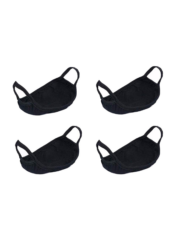 Dr. Adorable Cotton Breathable Anti-Dust Face Protective Face Mask with Elastic Strap & Dual Layer, Black, 4-Pieces