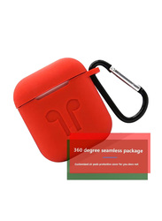 Thickened Silicone Protective Case for Apple AirPods with Carabiner, Red
