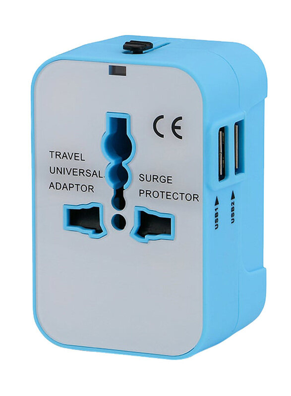 

Generic Travel Universal Adapter With Dual USB Charging Ports, Blue/White