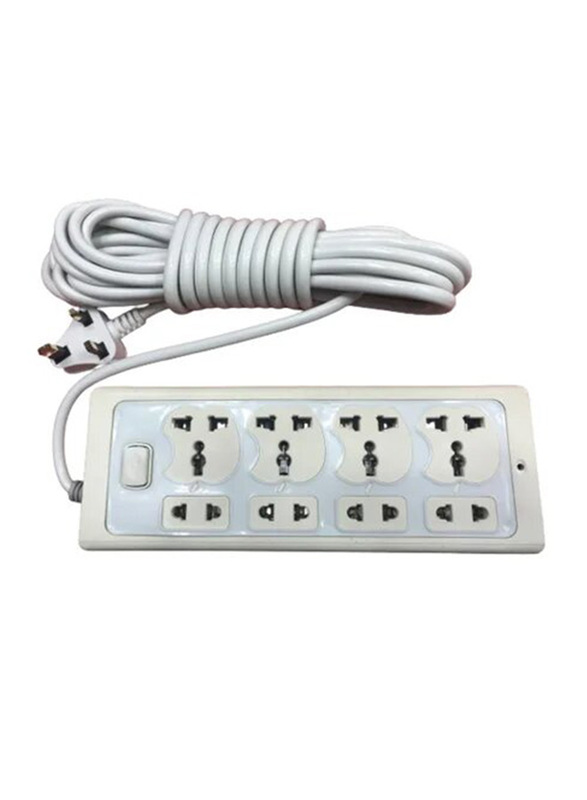 3-Pin Multipurpose Power Socket Extension with 4 Sockets & 5 Meter Wire, White