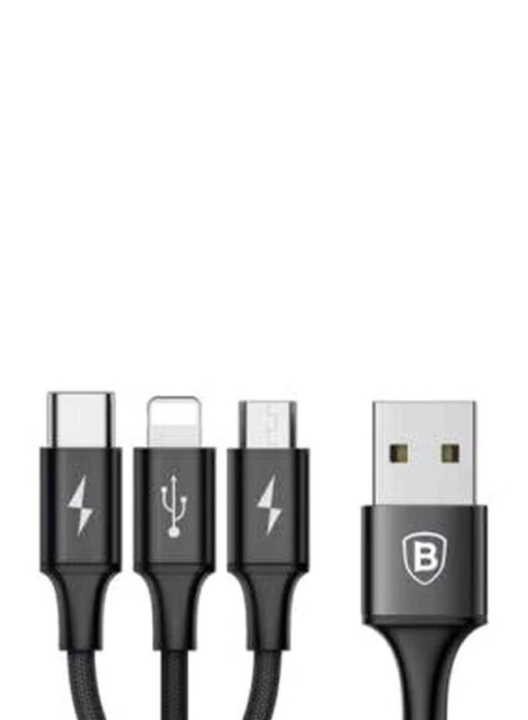 3-in-1 Multiple Types USB Charger Charging Cable, Multiple Types to USB Type A for Smartphones/Tablets, Black