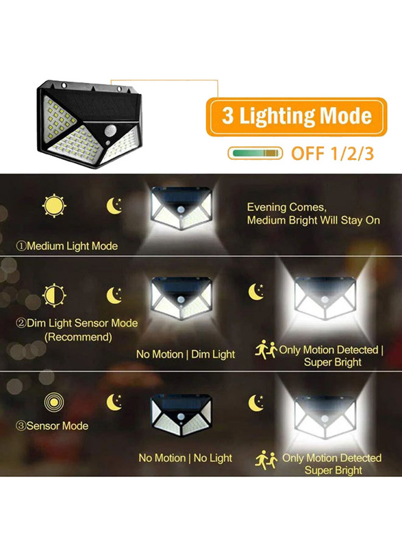 100-LED Solar Power Motion Sensor Outdoor Wall Light, Black