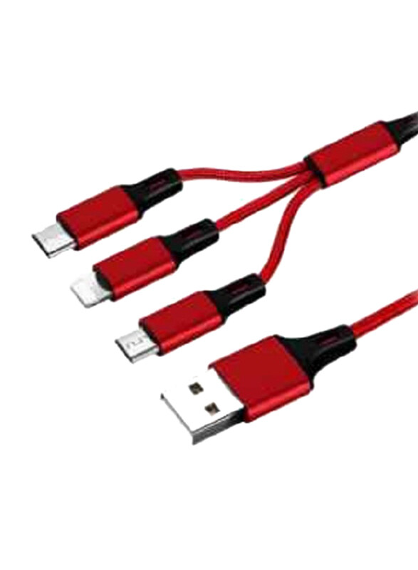 

Generic 3 In 1 Charging Cable, USB Male to Type-C/Lightning for Smartphones/Tablets, Red