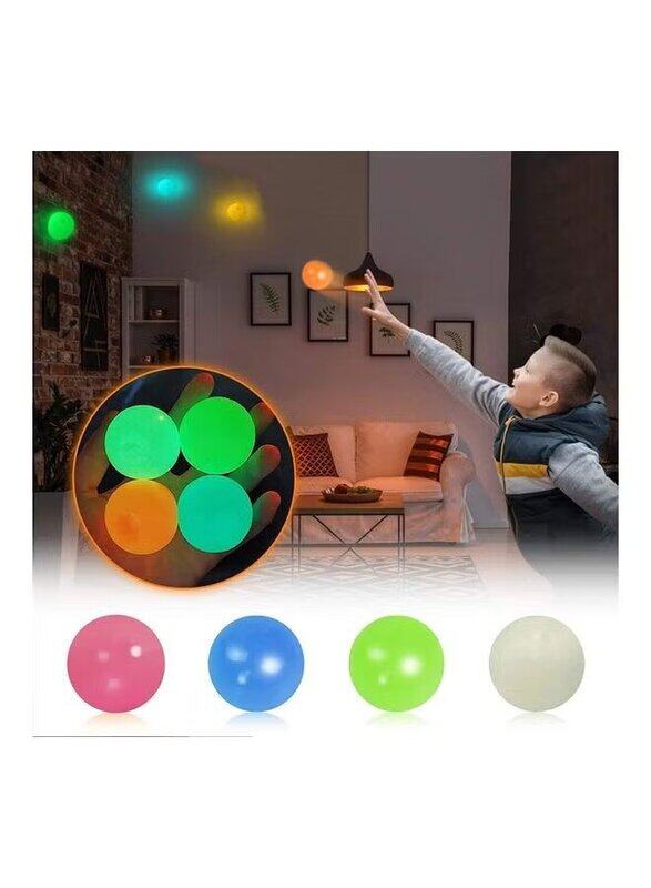 XiuWoo Glowing Stress Relief Sticky Balls, 4 Pieces, Ages 3+