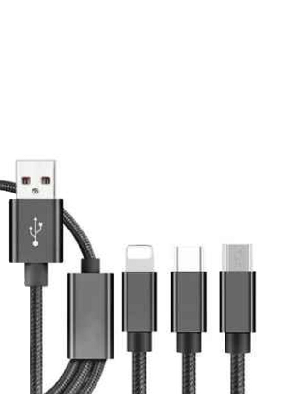 1.5-Meter 3 In 1 Charging Cable, USB Male to Lightning/Type-C/Micro USB for Smartphones/Tablets, Black