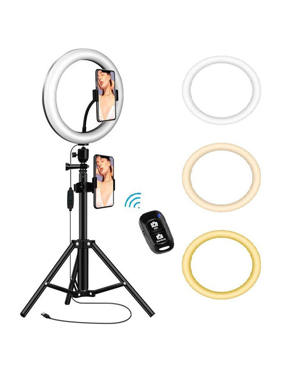 10" Ring Light with Tripod Stand & 360° Phone Holder for Universal Mobile Phones, 40000008, White