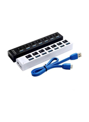 7-Port USB Hub With Cable On Off Switch, Black/Blue