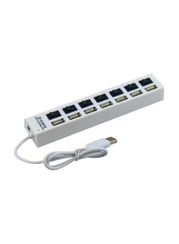 Hub 7 Port USB 2.0 High Speed On/Off Sharing Switch For Laptop, White