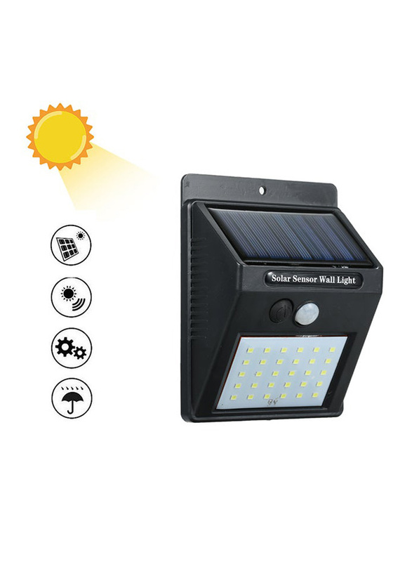 30 LED Solar Power PIR Motion Sensor Waterproof Wall Light, Black