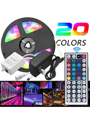 Voberry Flexible Colour Changing Durable RGB LED Strip Light with 44 Keys IR Remote & 12V Power Supply Adaptor, Multicolour