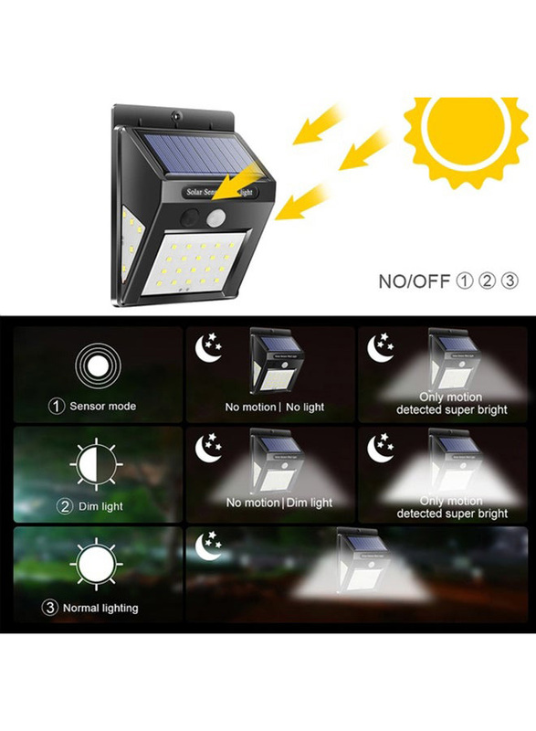 2-Piece 40 LED PIR Motion Sensor Outdoor Waterproof Energy Saving Solar Panel Wall Light, Black