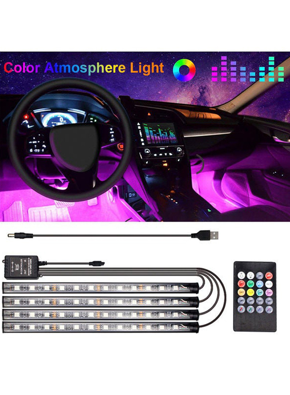 Car LED Strip Light Set with Sound Active Function & Wireless Remote Control, 4 Pieces