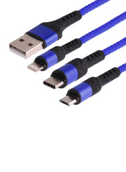 2-Feet 3-In-1 High Speed Charging Cable, USB Type A to Type-C/Lightning/Micro USB Cable, SAS6241L, Blue