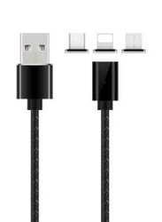 2-Feet 3 In 1 Charging Cable, USB Male to Lightning/Type-C/Micro USB for Smartphones/Tablets, Black