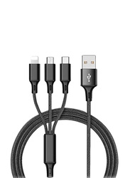 1.2-Meters 3-in-1 Multiple Types Data Sync and Charging Cable, Multiple Types to USB Type A for Smartphones/Tablets, Black