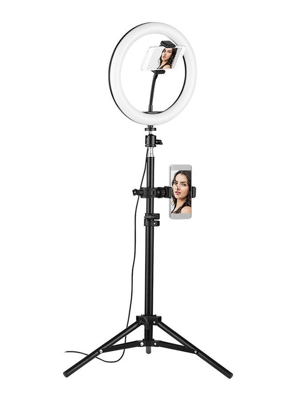 10" Ring Light with Tripod Stand & 360° Phone Holder for Universal Mobile Phones, 1D7293, Black/White