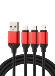 1.5-Meter 3-In-1 Multiple 90 Degree USB Charger Cord Cable, USB A Male to Lightning/Type C/Micro USB for Smartphones/Tablets, Black