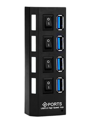 4-Port USB 3.0 Hub With Individual Power Switches And LED Light, Black