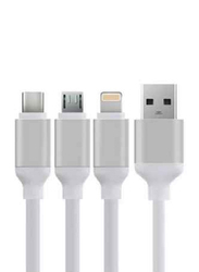 1.2-Meter 3 In 1 Rubber Cable, USB Male to Micro USB/USB Type-C/Lighting for Smartphones/Tablets, White