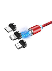 1 Meter 3-In-1 USB Magnetic Charging Cable with Plug, Red