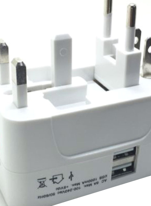 Universal Power Plug Travel AC Adapter, White/Silver