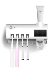 UV Toothbrush Sterilizer Solar Toothbrush Holder with Toothpaste Dispenser Bathroom Organizer Storage Rack, White