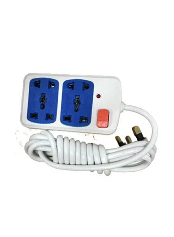 3-Pin Multipurpose Power Socket Extension with 2 Sockets & 2 Meter Wire, White/Blue