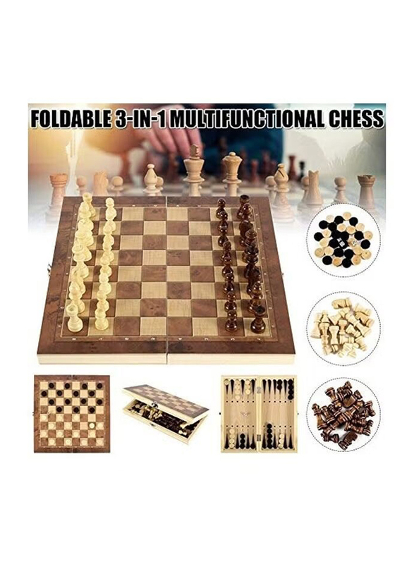 Wooden Chess Board Game Set for 12+ Kids, Brown/Beige/Black