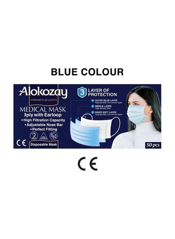 Alokozay Surgical Disposable Face Mask Set, 50 Pieces