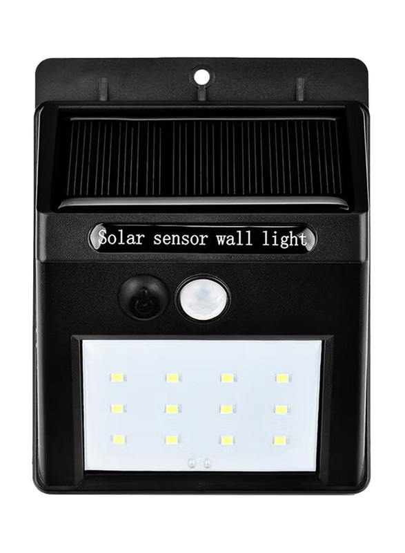 12-LED Waterproof Solar Motion Sensor Wall Light, Black