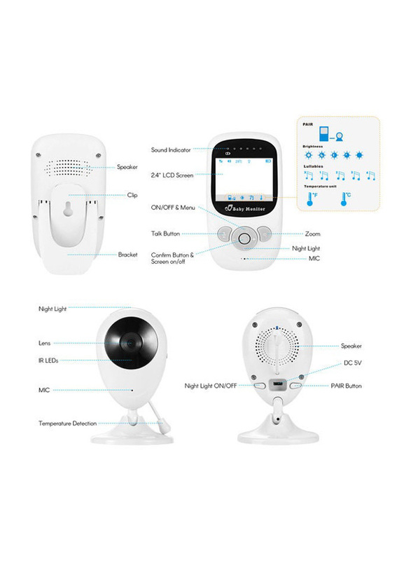 2.4G Wireless Transmission Digital Baby Monitor, White