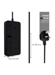 Universal Power Strip 6-USB and 3-Power Socket with 2M Wall Plug Surge Protection, Black