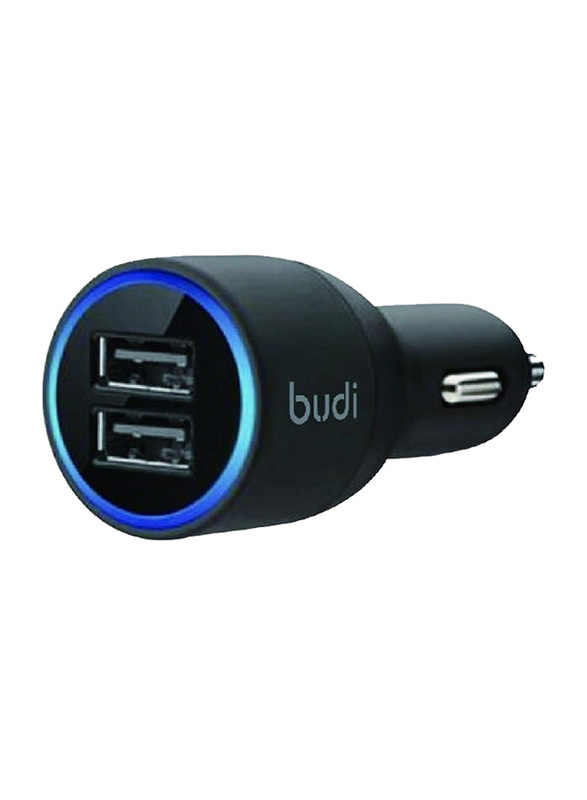 Budi Dual USB Port Car Charger, Black