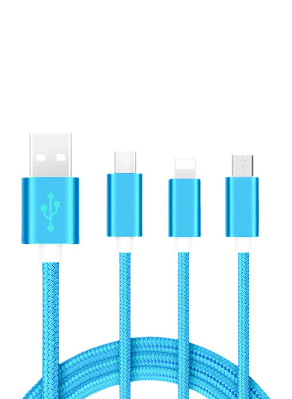 2 Feet 3-In-1 Charging Cable, Blue