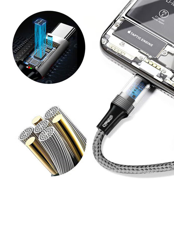 1.2-Meter 3-in-1 Multifunction Fast Charging Android Cable, USB Type A to Type-C/Lightning/Micro USB Cable, Grey